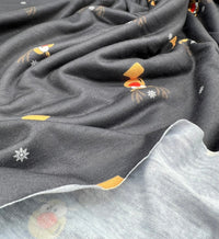 Black Rudolph Print Soft Spun Poly Stretch Fabric - T9 Fabrics