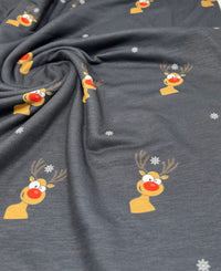 Black Rudolph Print Soft Spun Poly Stretch Fabric - T9 Fabrics