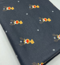 Black Rudolph Print Soft Spun Poly Stretch Fabric - T9 Fabrics