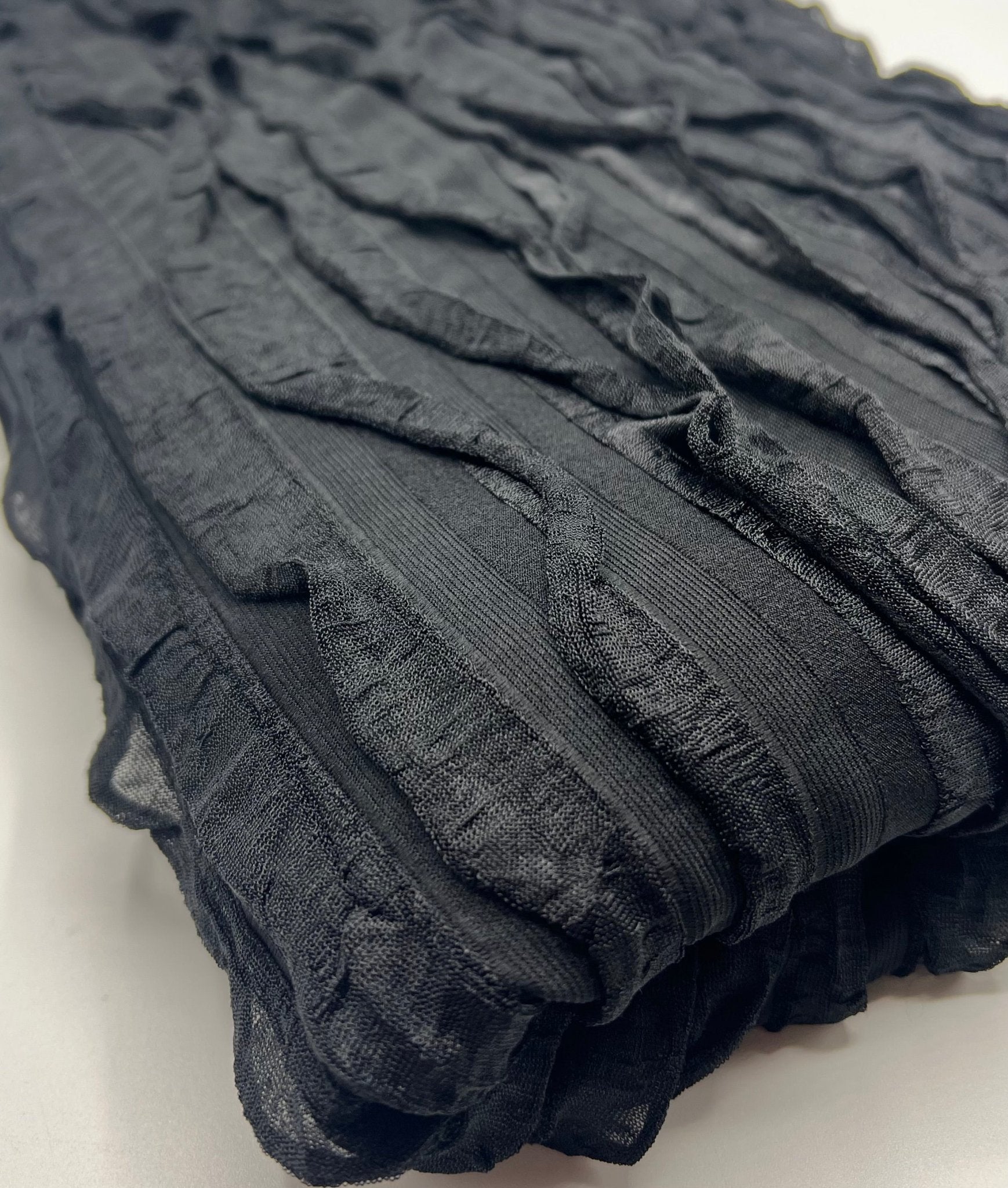 Black Ruffle Textured 4 Way Stretch Fabric - T9 Fabrics