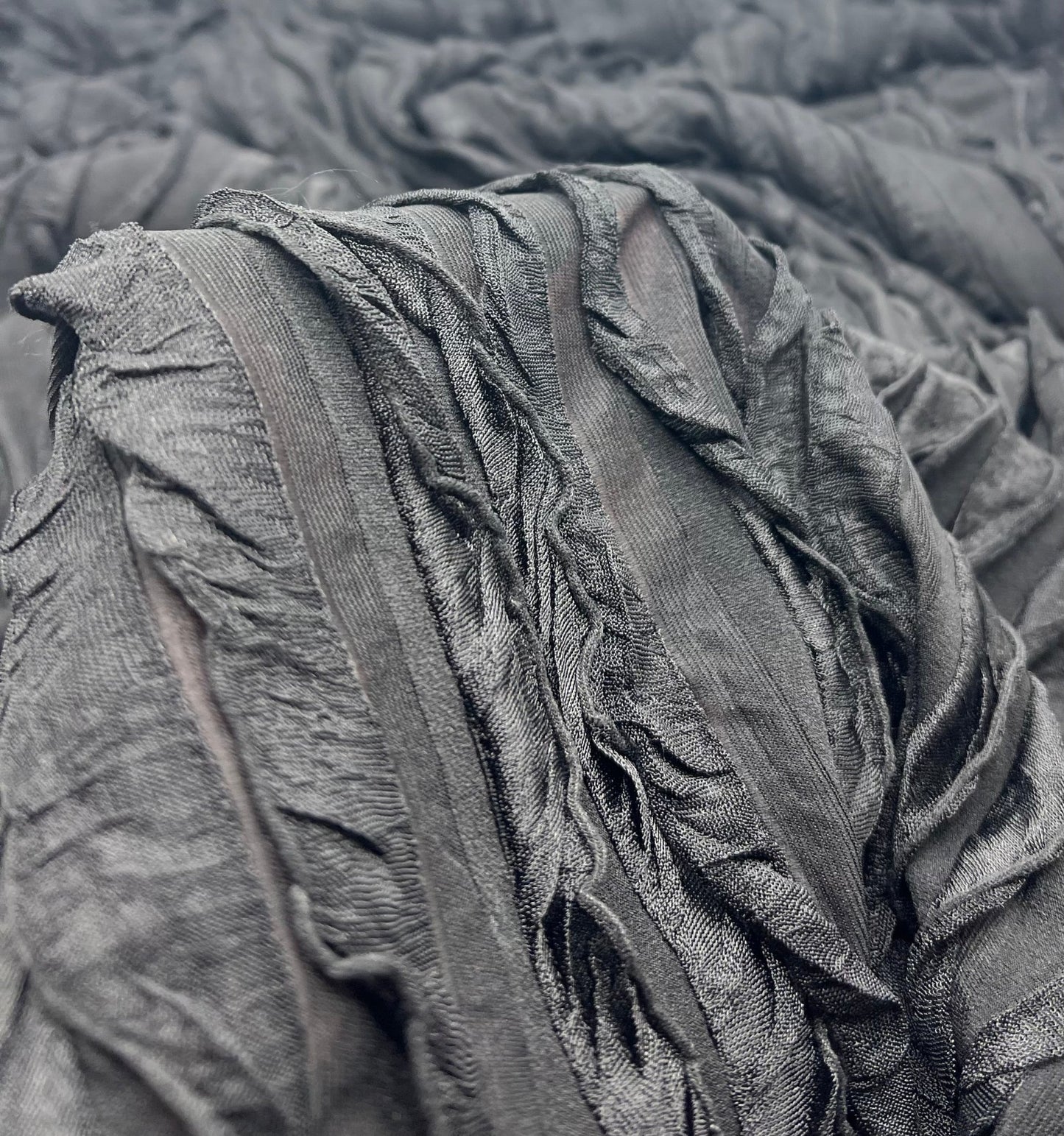 Black Ruffle Textured 4 Way Stretch Fabric - T9 Fabrics