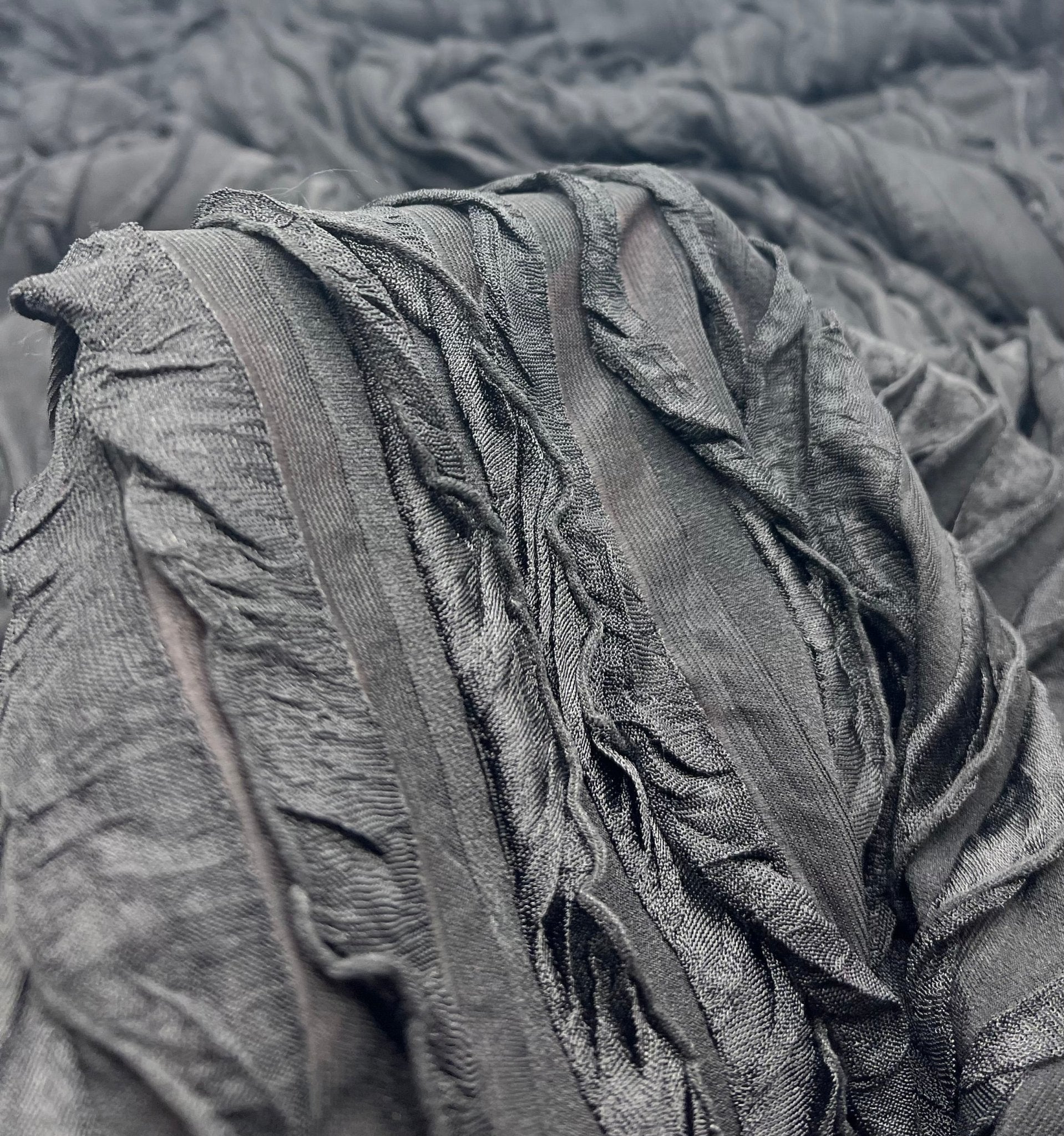 Black Ruffle Textured 4 Way Stretch Fabric - T9 Fabrics