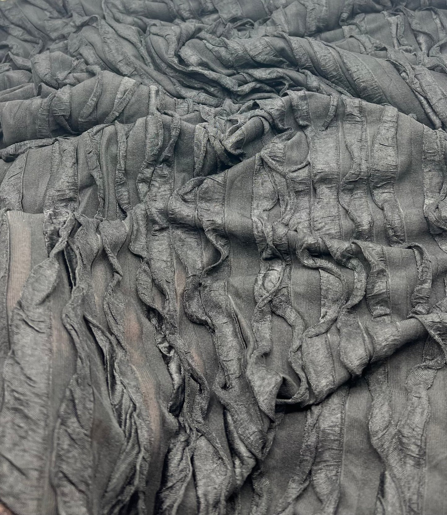 Black Ruffle Textured 4 Way Stretch Fabric - T9 Fabrics