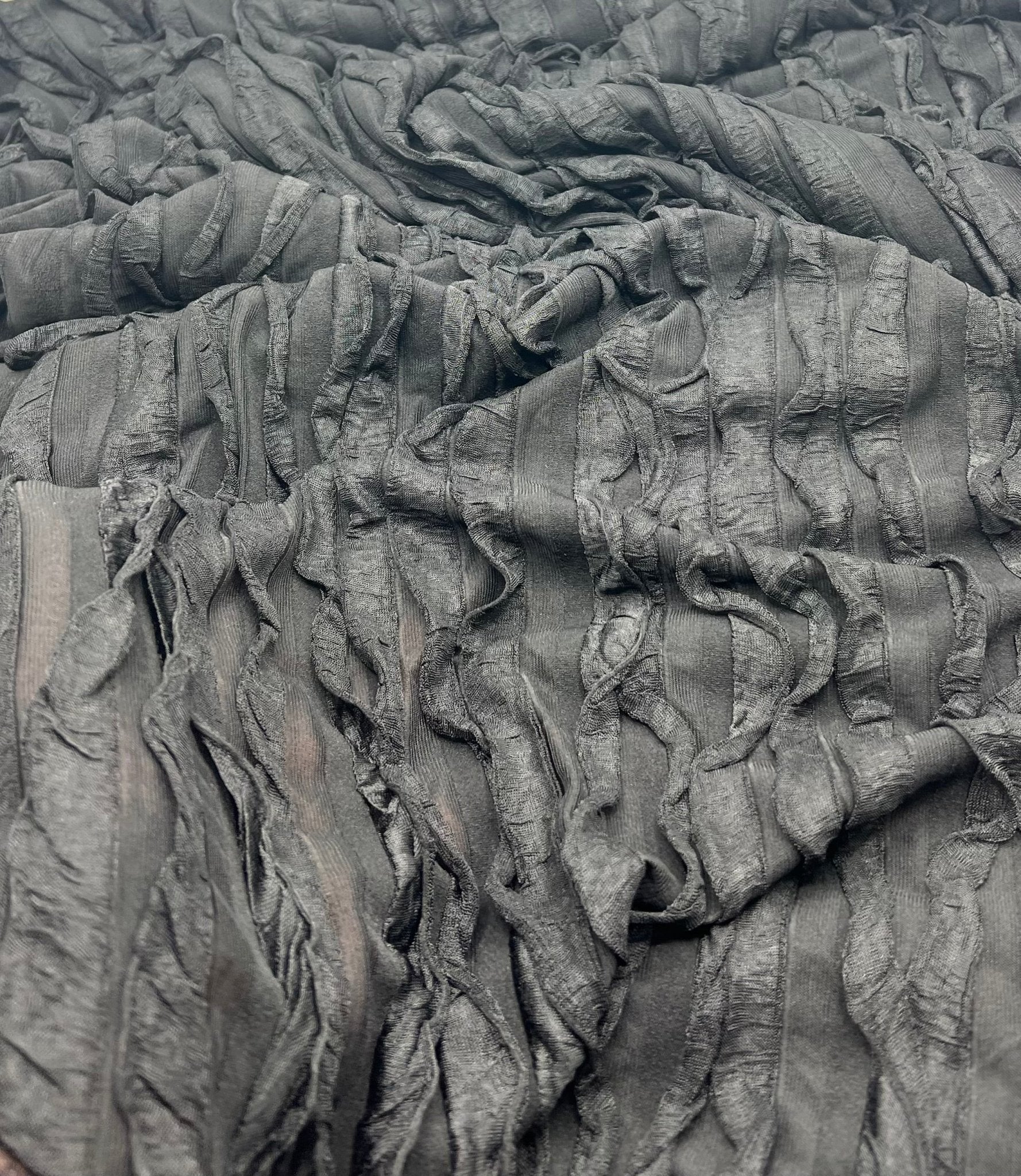 Black Ruffle Textured 4 Way Stretch Fabric - T9 Fabrics