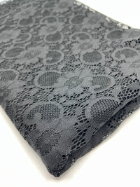 Black Scalloped Edge Floral Lace Fabric Stretch - T9 Fabrics