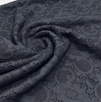 Black Scalloped Edge Floral Lace Fabric Stretch - T9 Fabrics