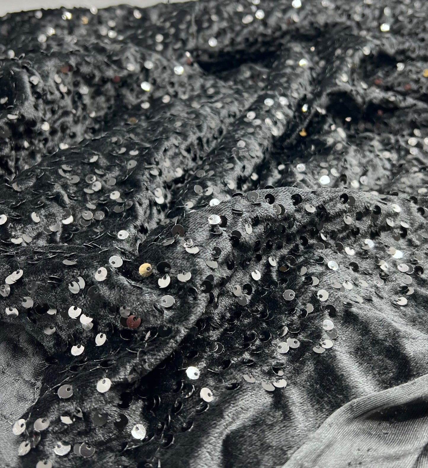 Black Sequin Velour Fabric - T9 Fabrics