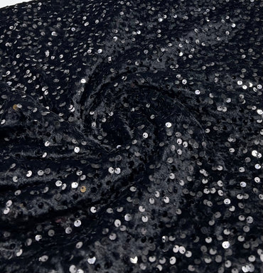 Black Sequin Velour Fabric - T9 Fabrics