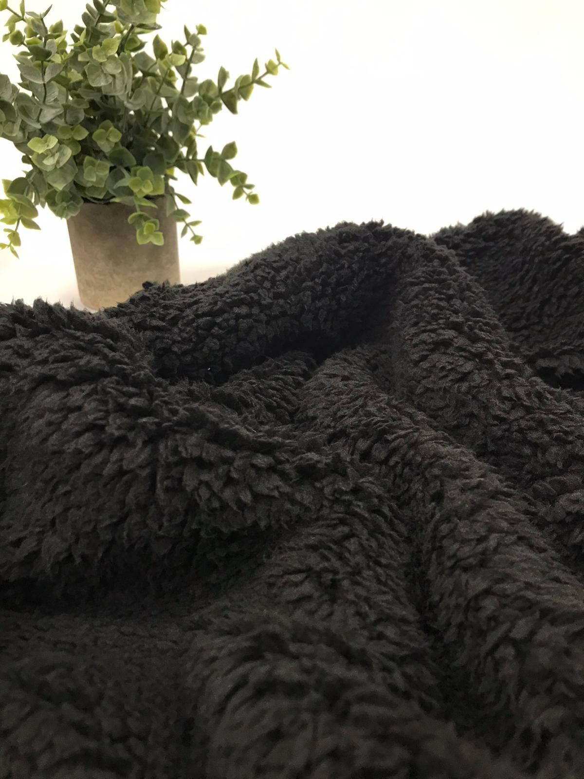 Black Sherpa Fleece Fluffy Borg Faux Fur Fabric 60" - T9 Fabrics