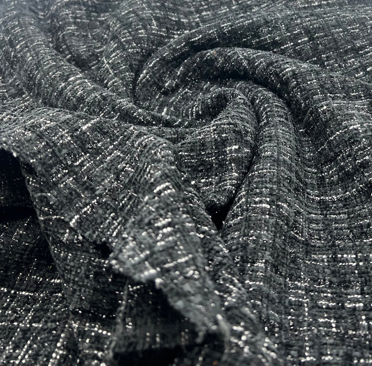 Black Shimmer Chanel Style Boucle Tweed Non Stretch Fabric - T9 Fabrics