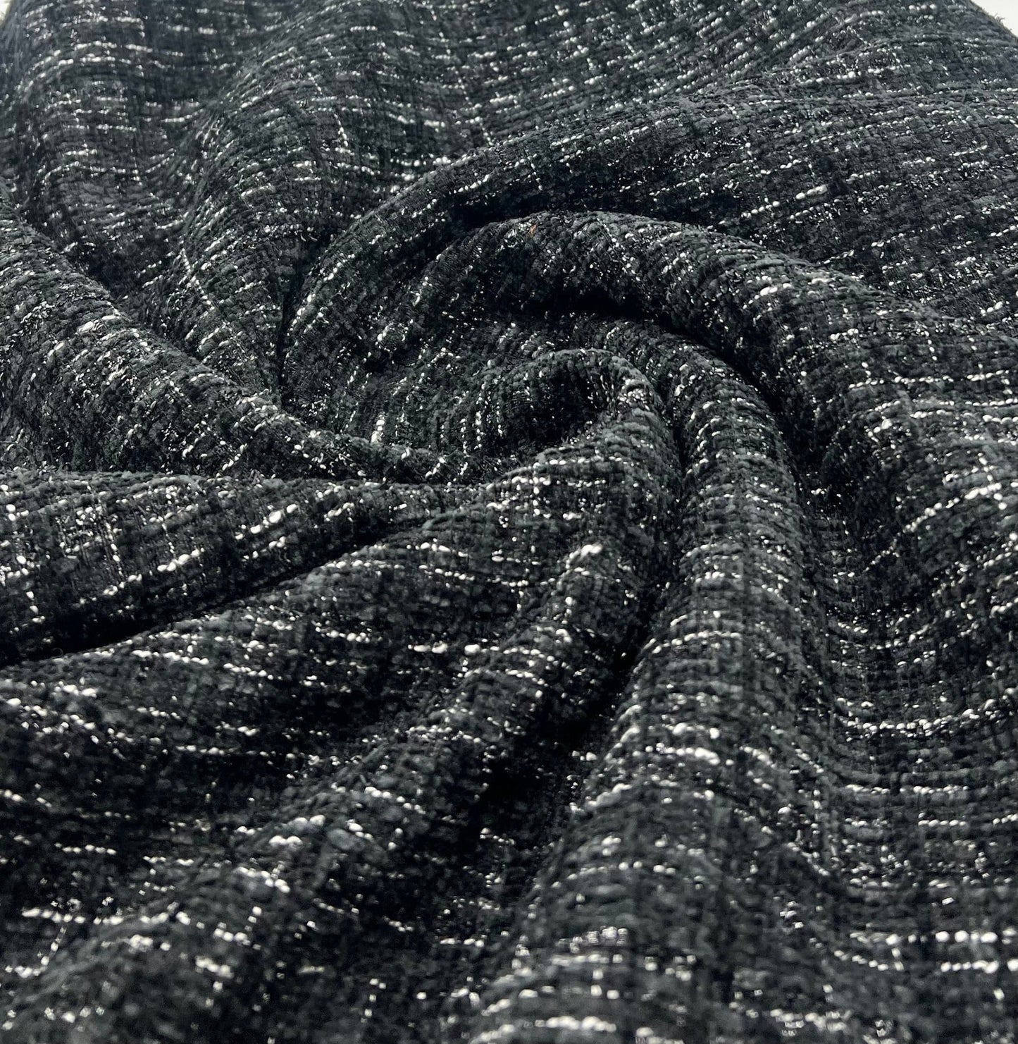 Black Shimmer Chanel Style Boucle Tweed Non Stretch Fabric - T9 Fabrics