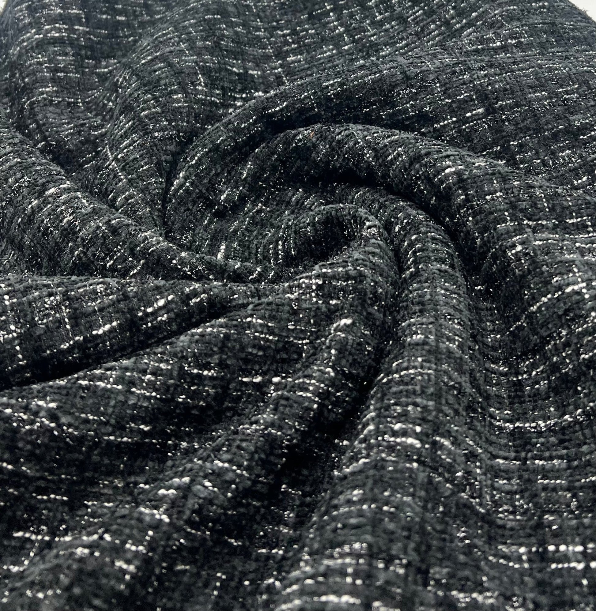 Black Shimmer Chanel Style Boucle Tweed Non Stretch Fabric - T9 Fabrics