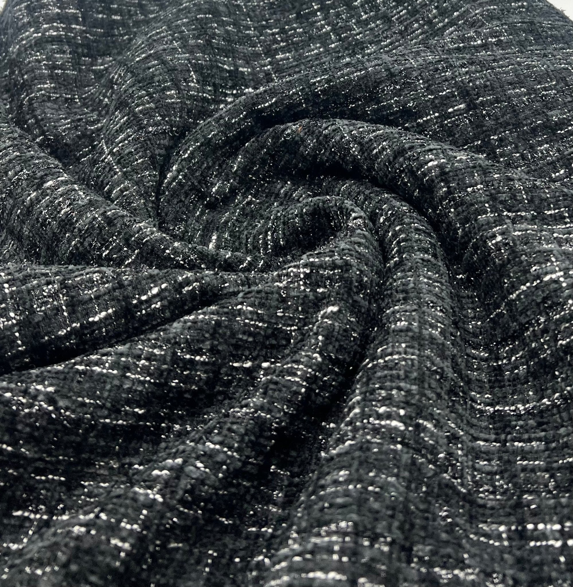 Black Shimmer Chanel Style Boucle Tweed Non Stretch Fabric - T9 Fabrics