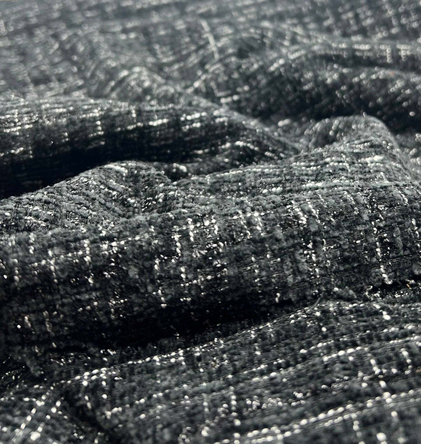 Black Shimmer Chanel Style Boucle Tweed Non Stretch Fabric - T9 Fabrics