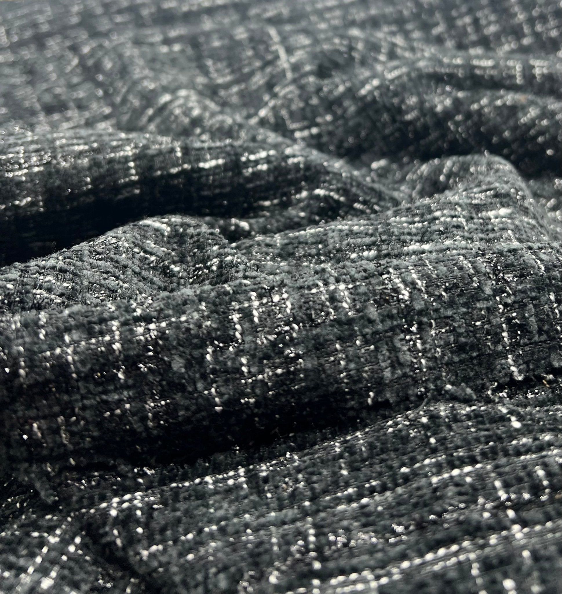 Black Shimmer Chanel Style Boucle Tweed Non Stretch Fabric - T9 Fabrics