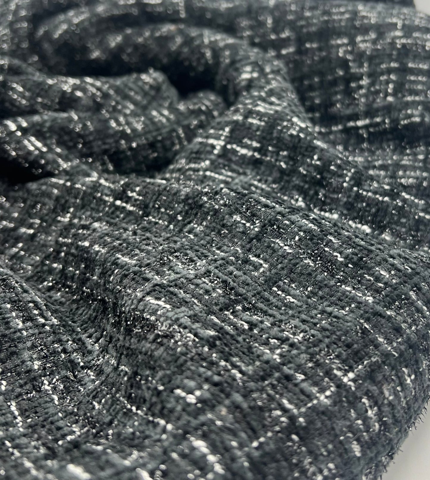 Black Shimmer Chanel Style Boucle Tweed Non Stretch Fabric - T9 Fabrics