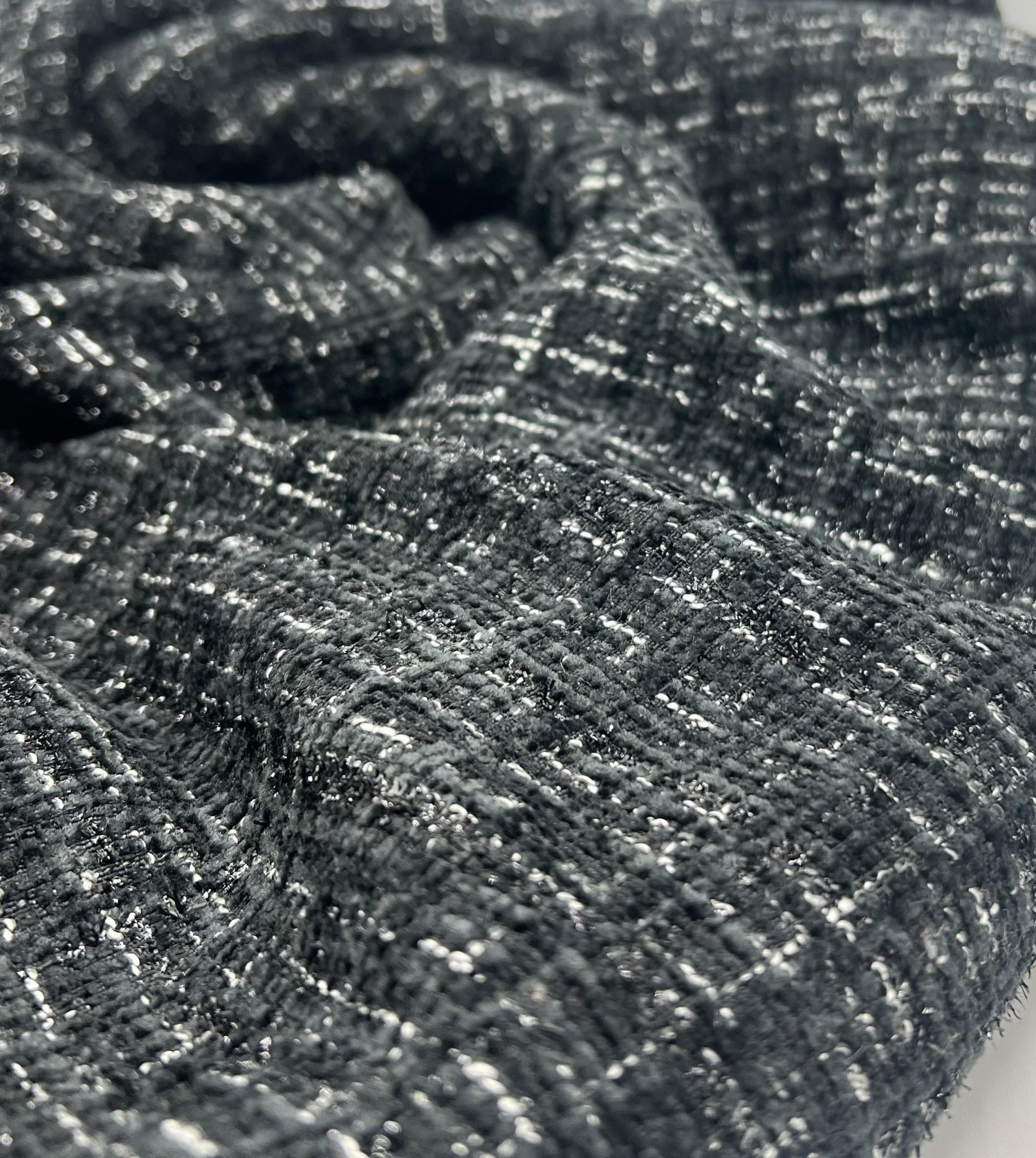 Black Shimmer Chanel Style Boucle Tweed Non Stretch Fabric - T9 Fabrics
