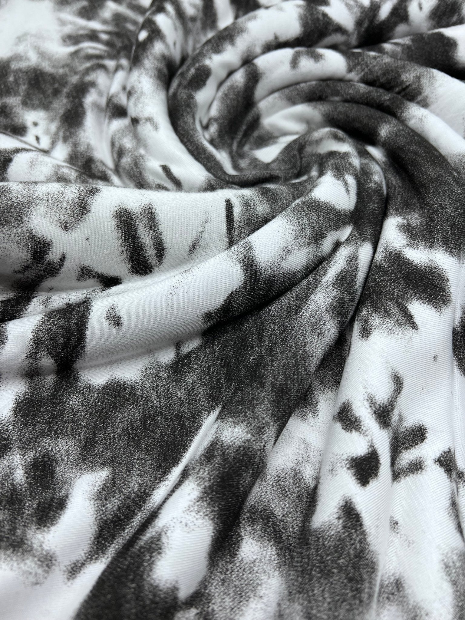 Black Silver Grey Tie Dye Print Viscose Elastane Fabric - T9 Fabrics