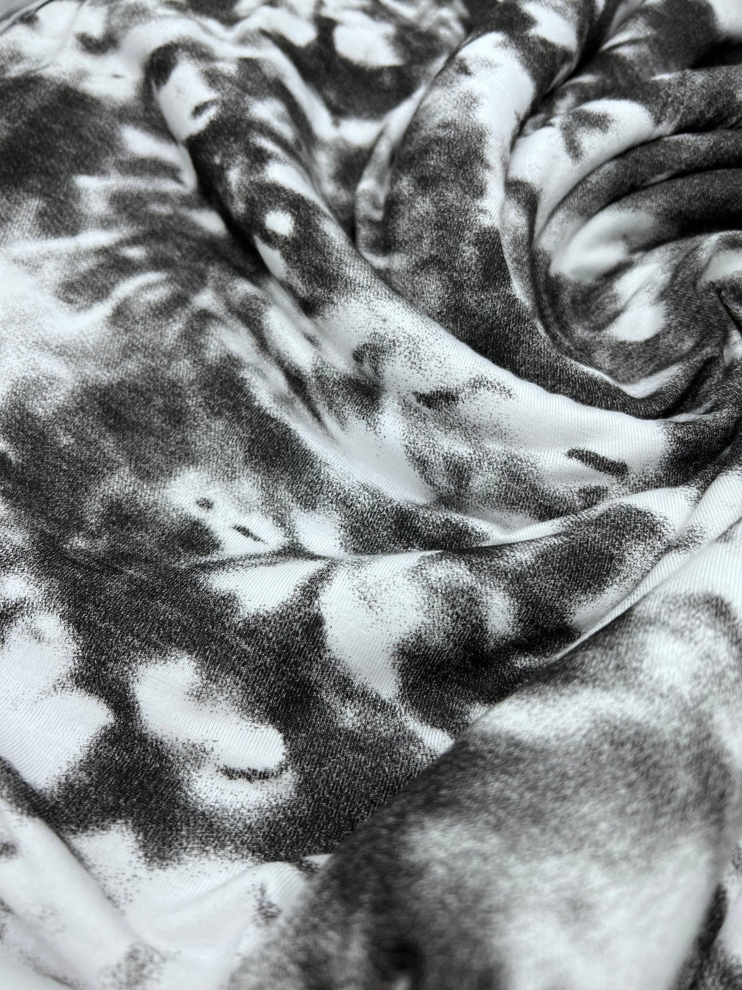 Black Silver Grey Tie Dye Print Viscose Elastane Fabric - T9 Fabrics