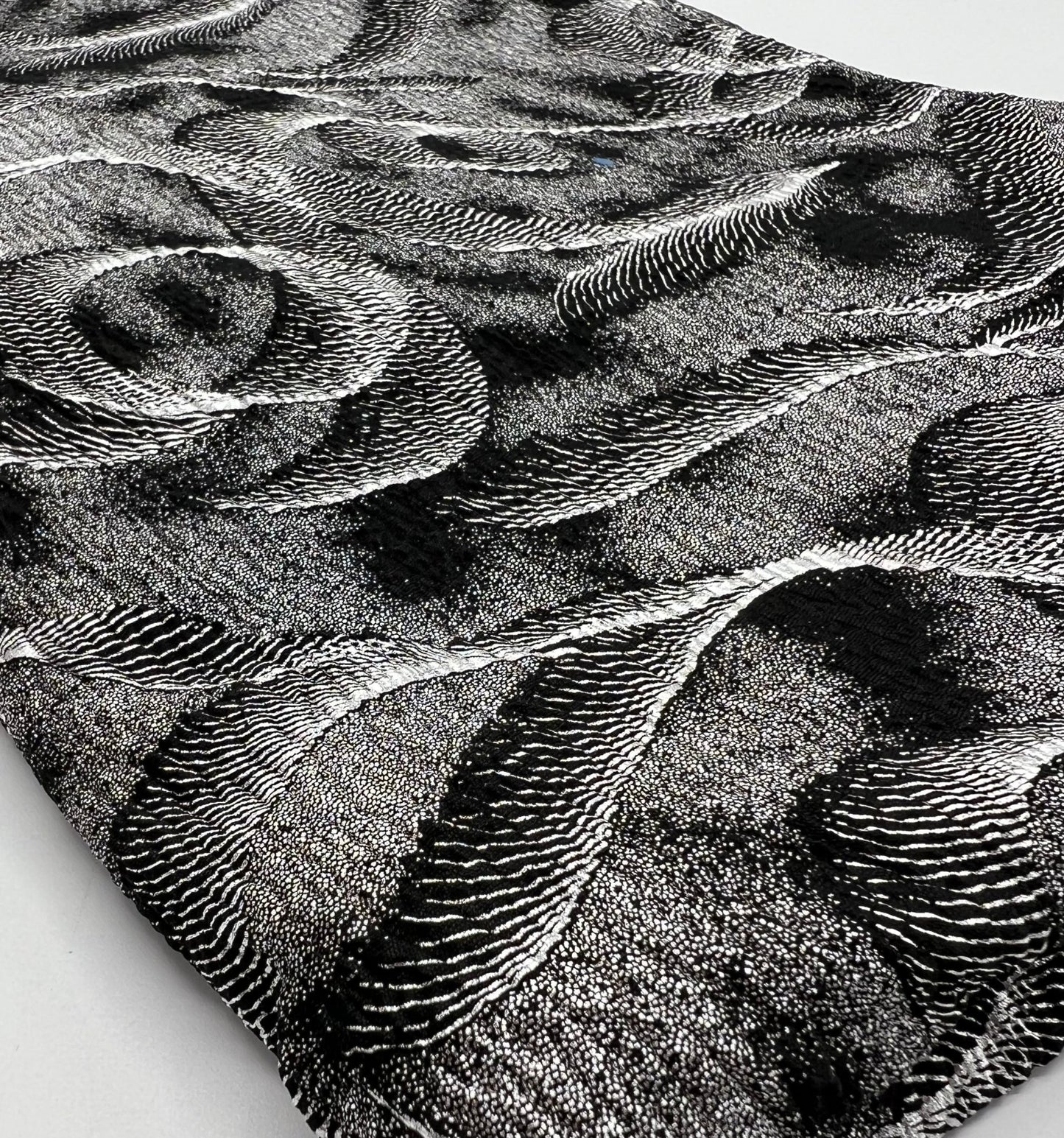 Black Silver Patterned Textured Tree Bark Stretch Dress Craft Fabric - T9 Fabrics