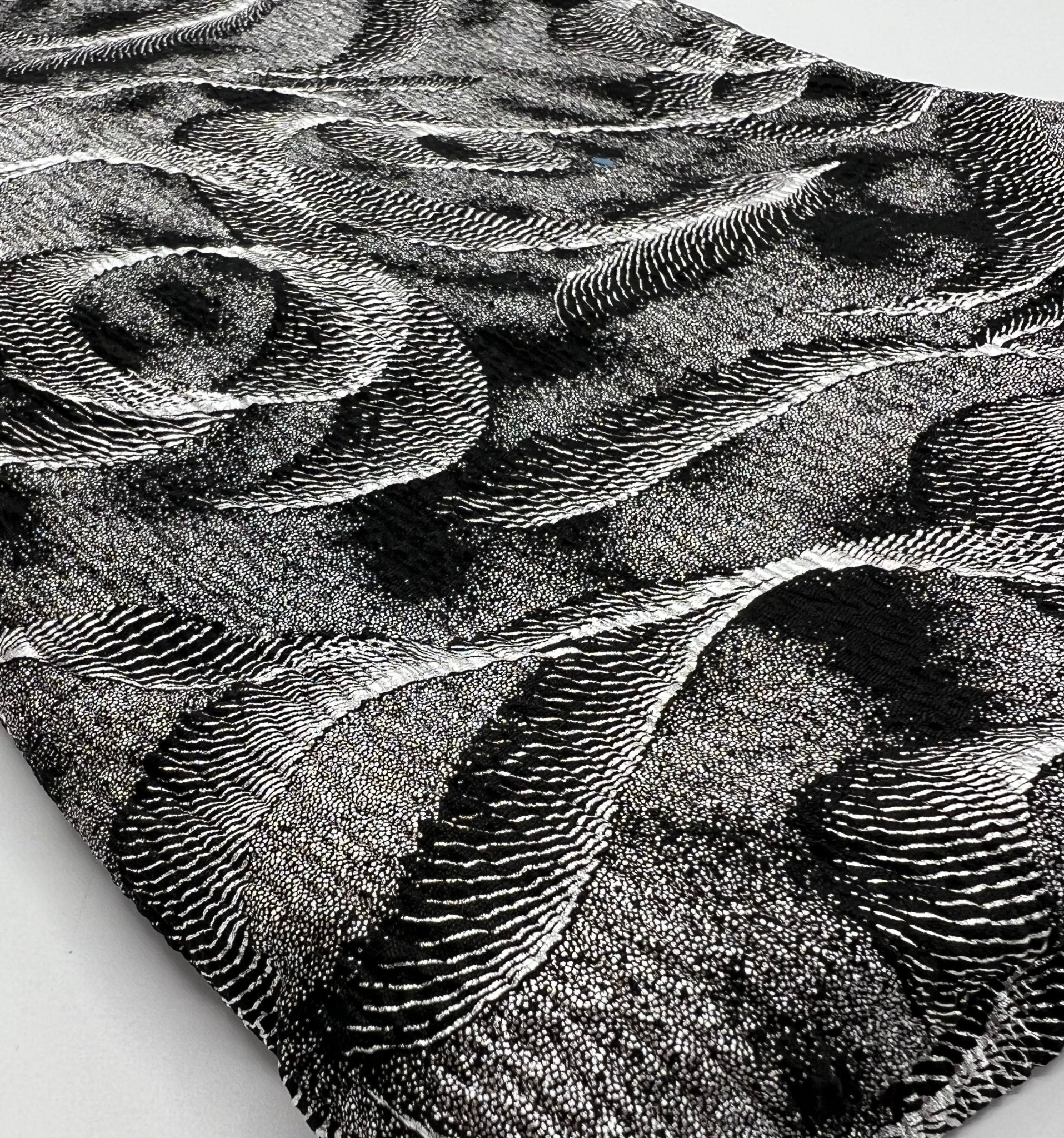 Black Silver Patterned Textured Tree Bark Stretch Dress Craft Fabric - T9 Fabrics