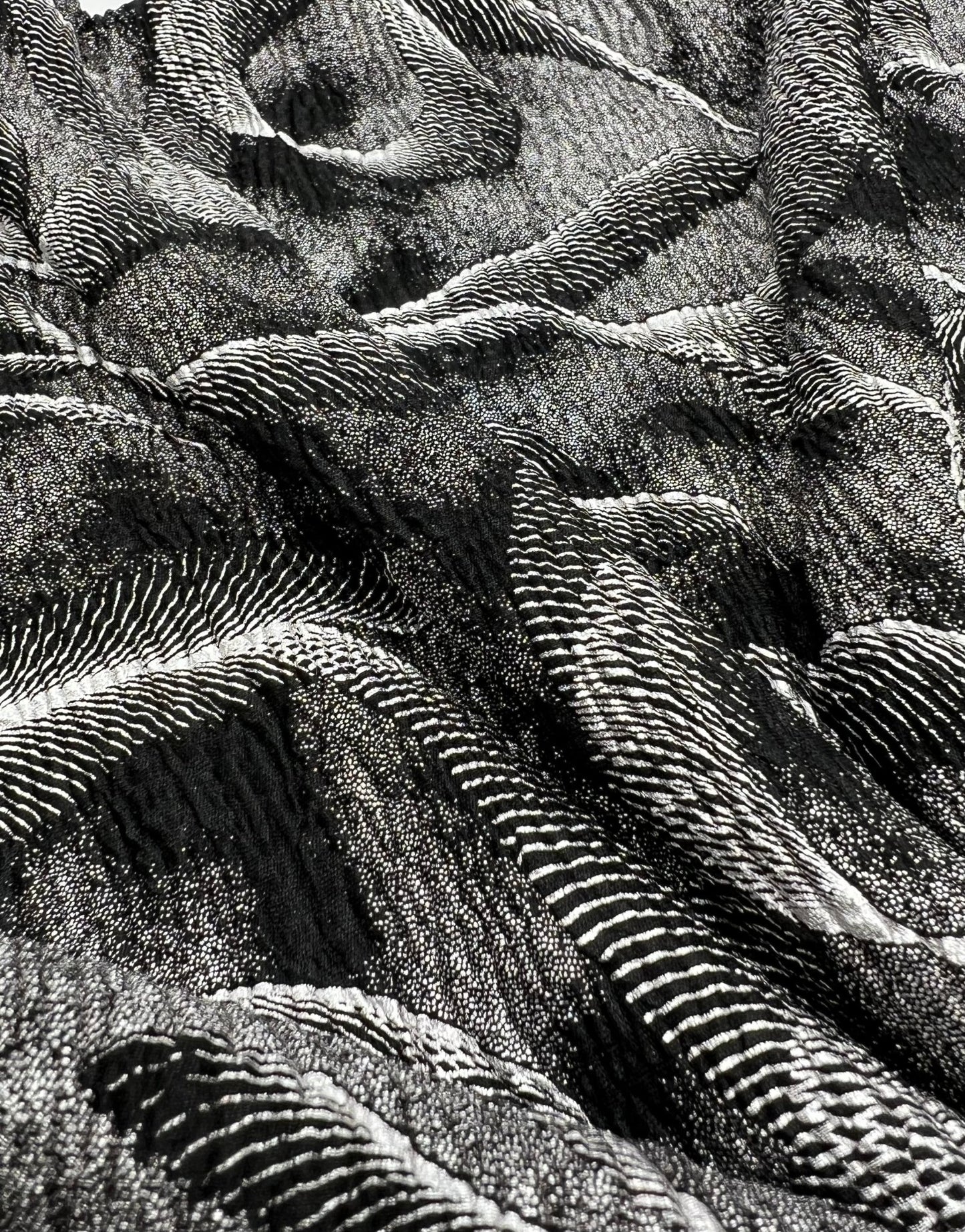 Black Silver Patterned Textured Tree Bark Stretch Dress Craft Fabric - T9 Fabrics