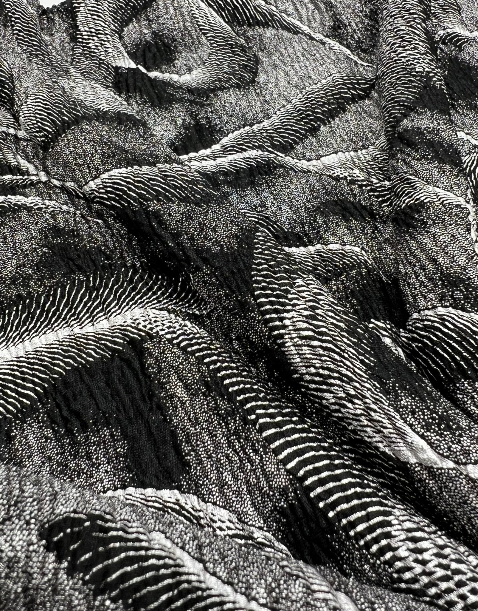 Black Silver Patterned Textured Tree Bark Stretch Dress Craft Fabric - T9 Fabrics