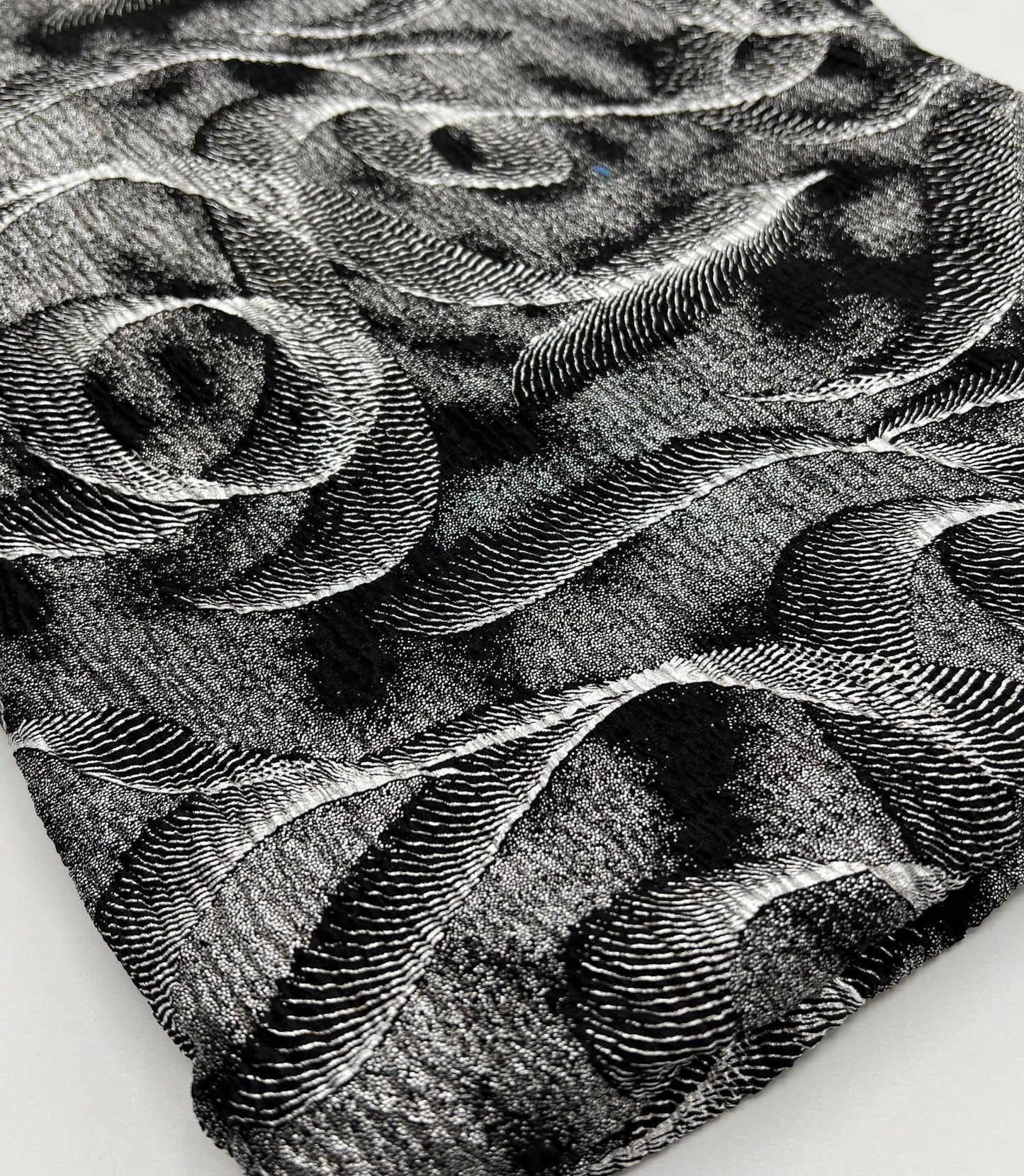 Black Silver Patterned Textured Tree Bark Stretch Dress Craft Fabric - T9 Fabrics