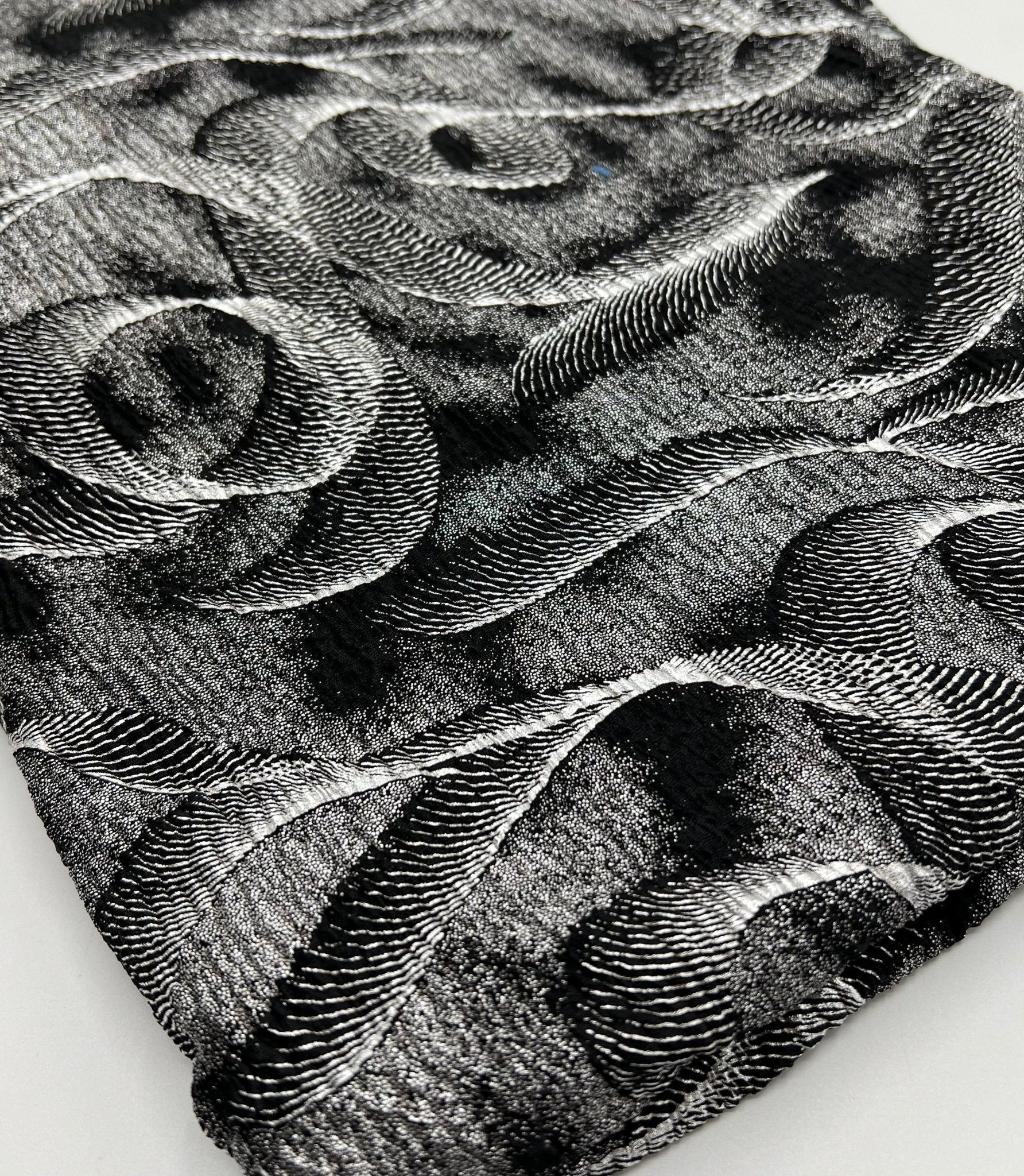 Black Silver Patterned Textured Tree Bark Stretch Dress Craft Fabric - T9 Fabrics