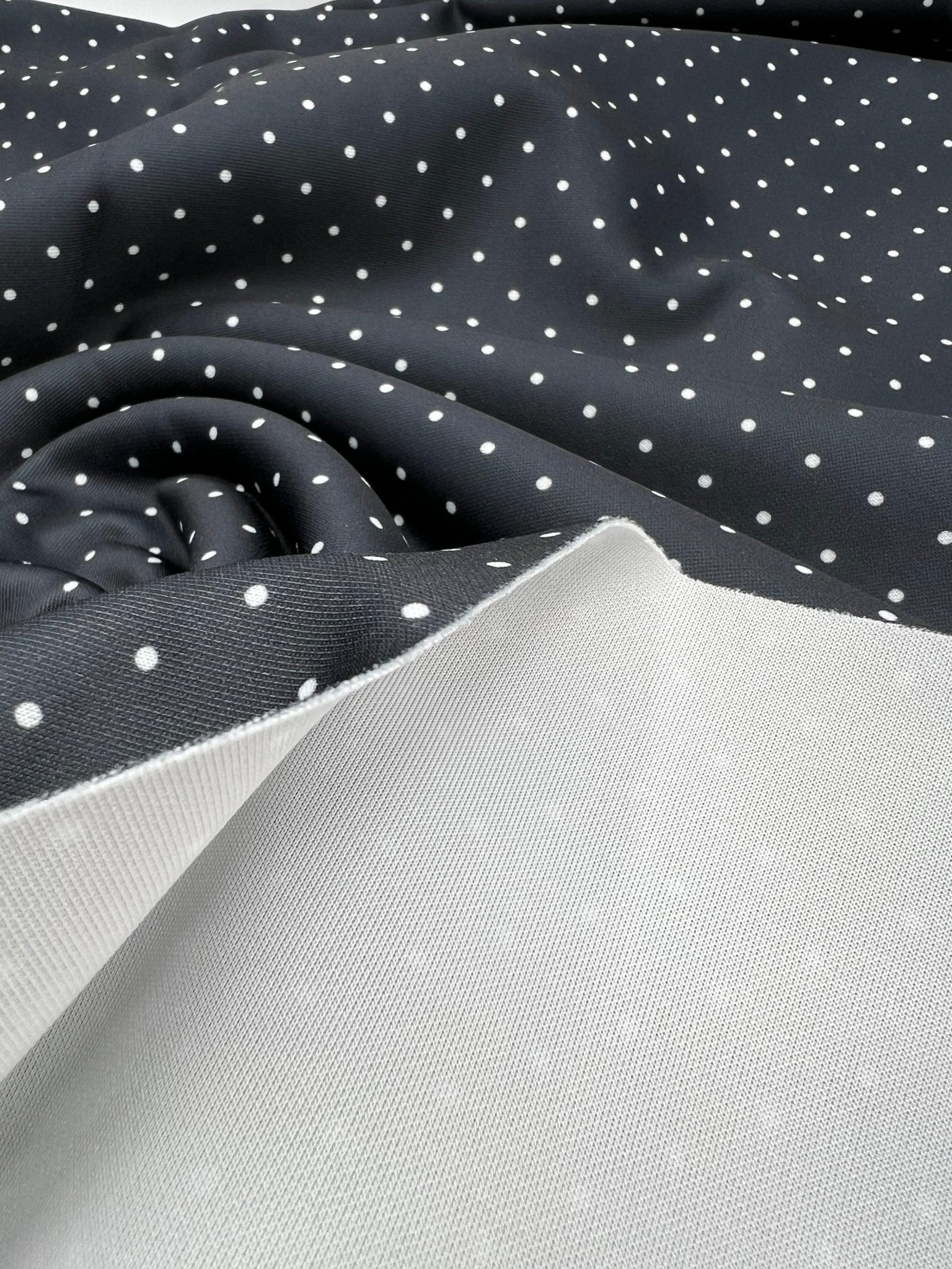 Black Small Polka Dot Printed Plain Scuba Fabric - T9 Fabrics