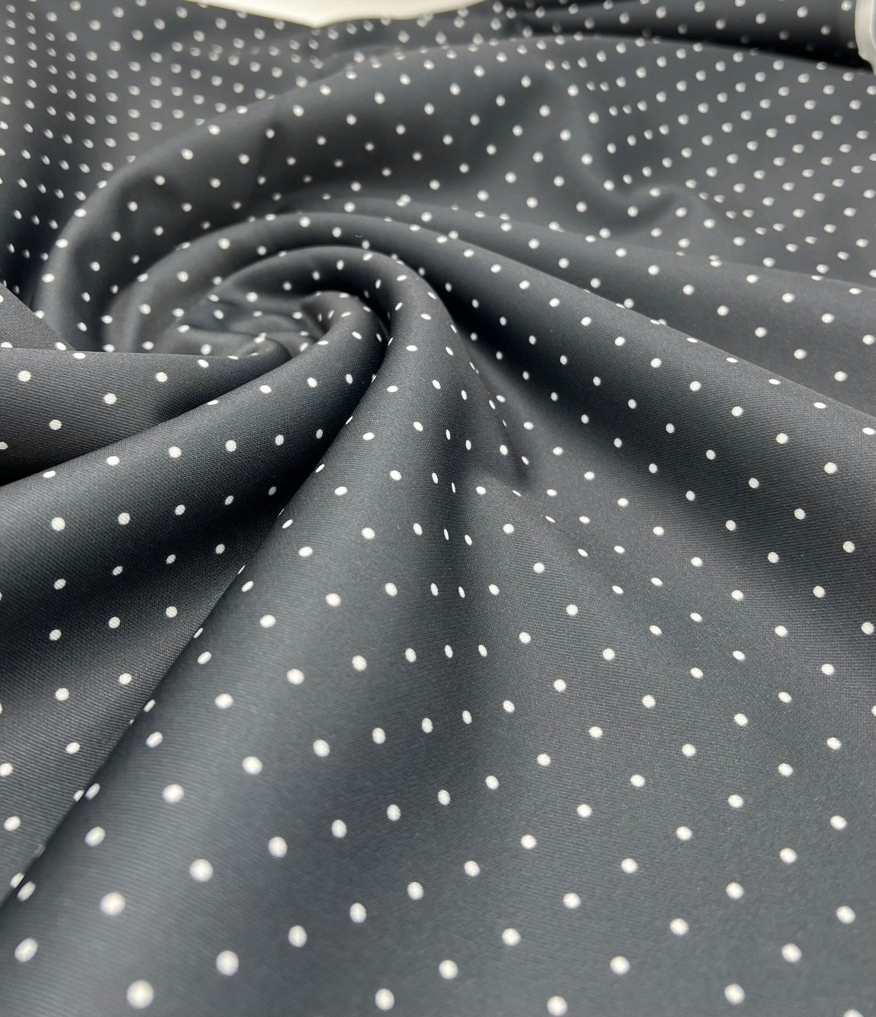 Black Small Polka Dot Printed Plain Scuba Fabric - T9 Fabrics