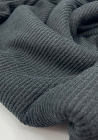 Black Soft Brushed Cosy Wide Rib Stretch Fabric - T9 Fabrics