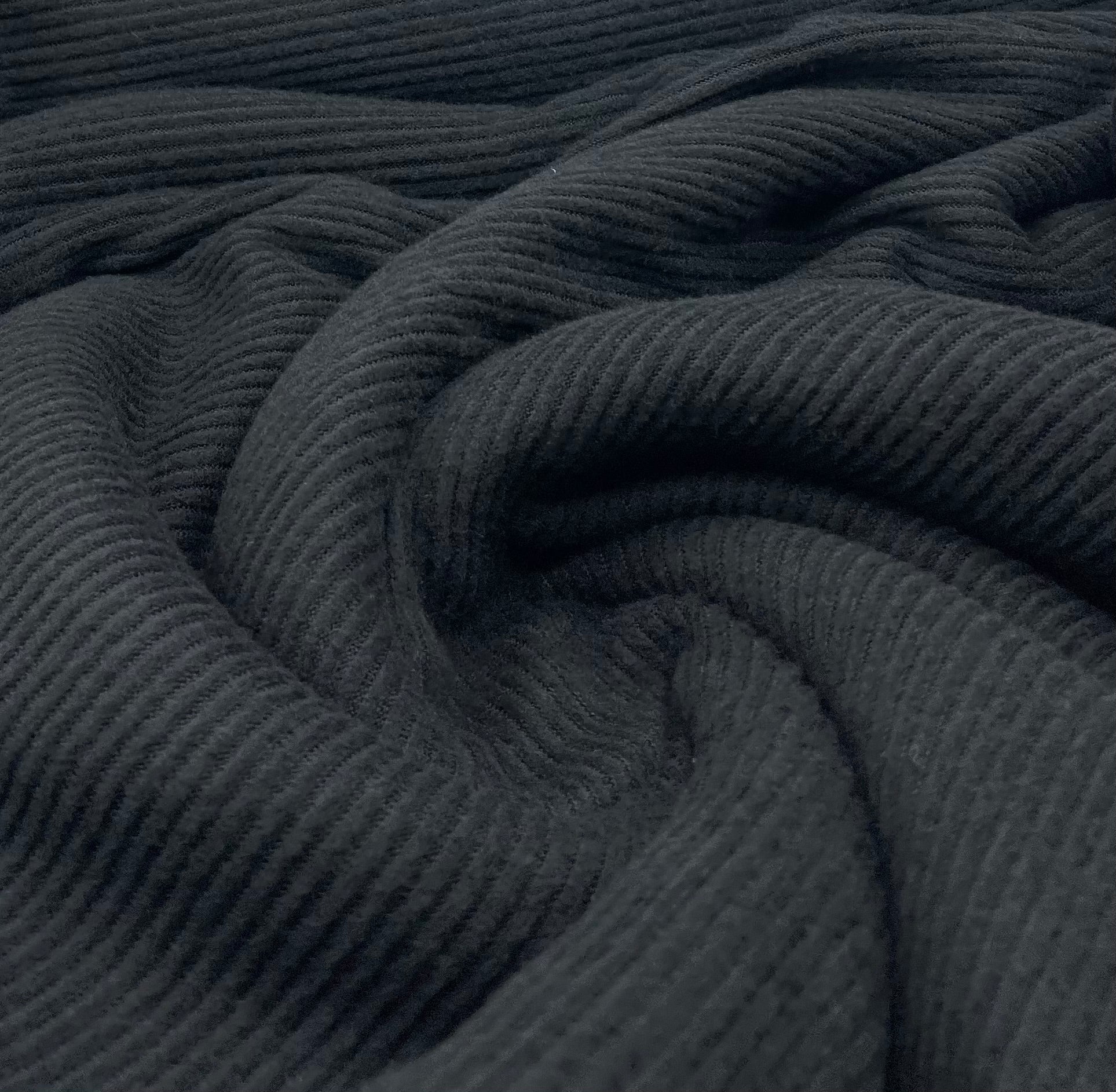 Black Soft Brushed Cosy Wide Rib Stretch Fabric - T9 Fabrics