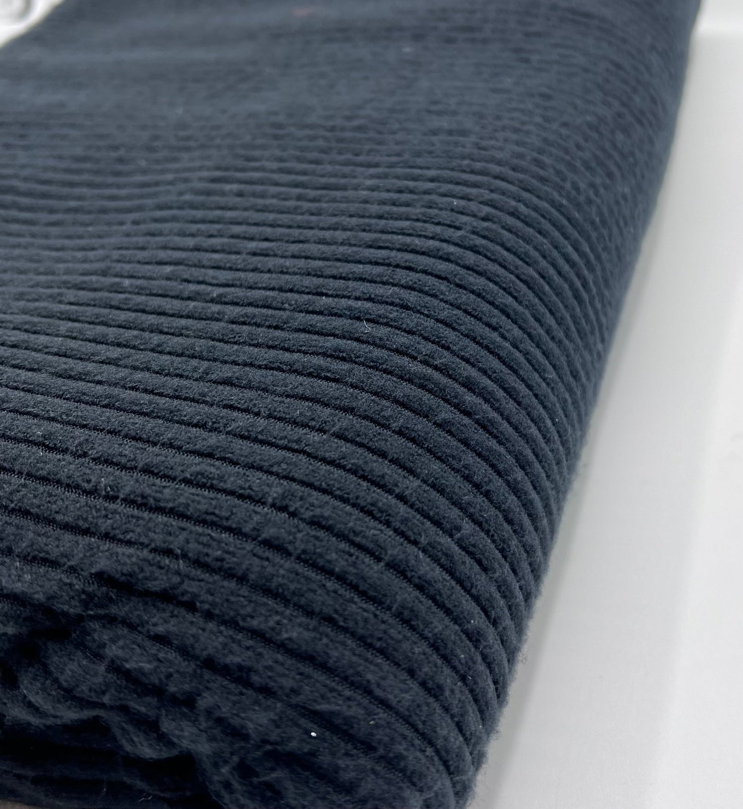 Black Soft New Brushed Cosy Wide Rib Stretch Fabric - T9 Fabrics