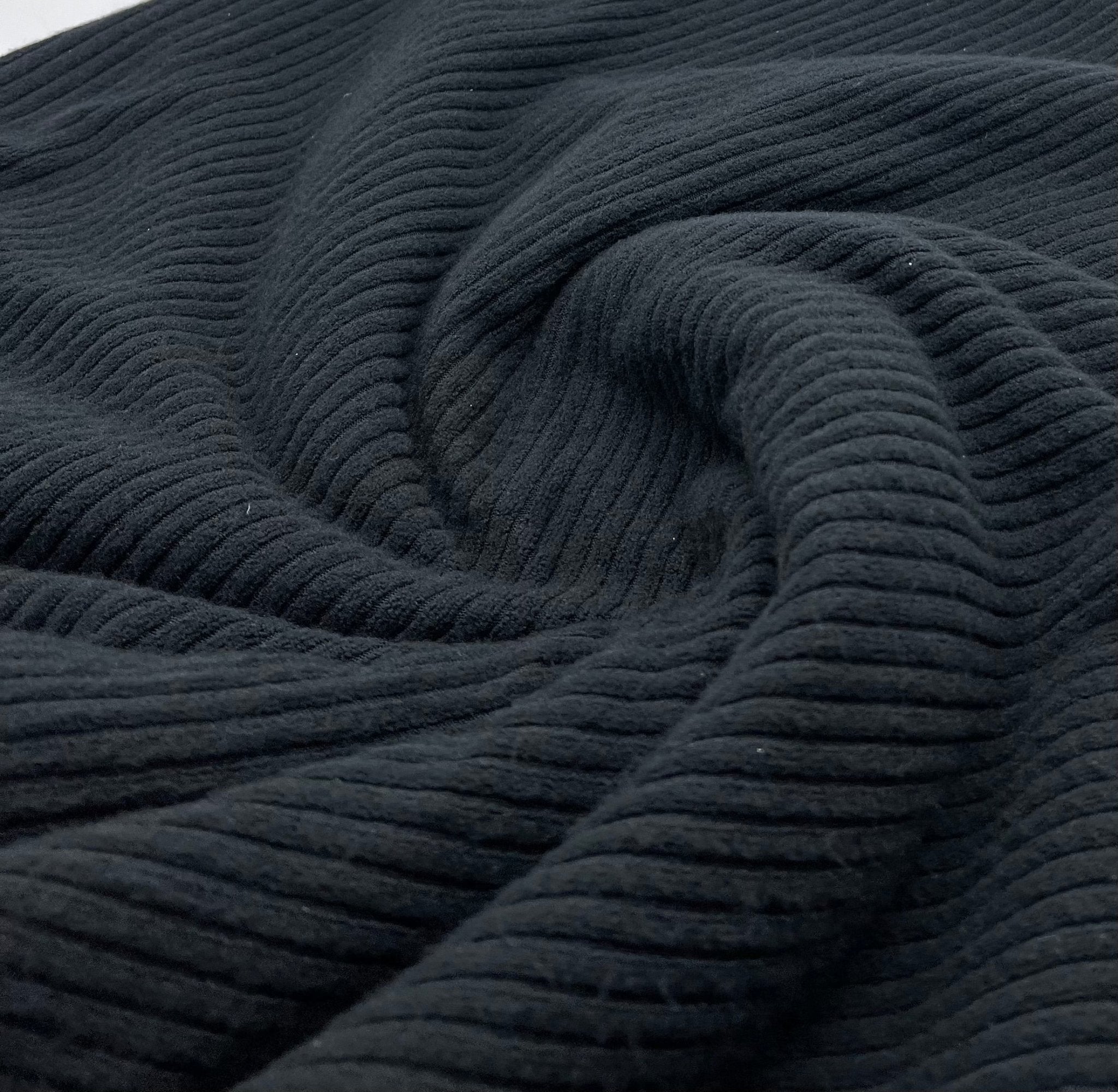 Black Soft New Brushed Cosy Wide Rib Stretch Fabric - T9 Fabrics