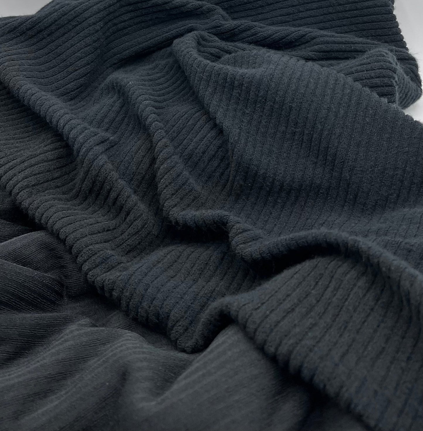 Black Soft New Brushed Cosy Wide Rib Stretch Fabric - T9 Fabrics