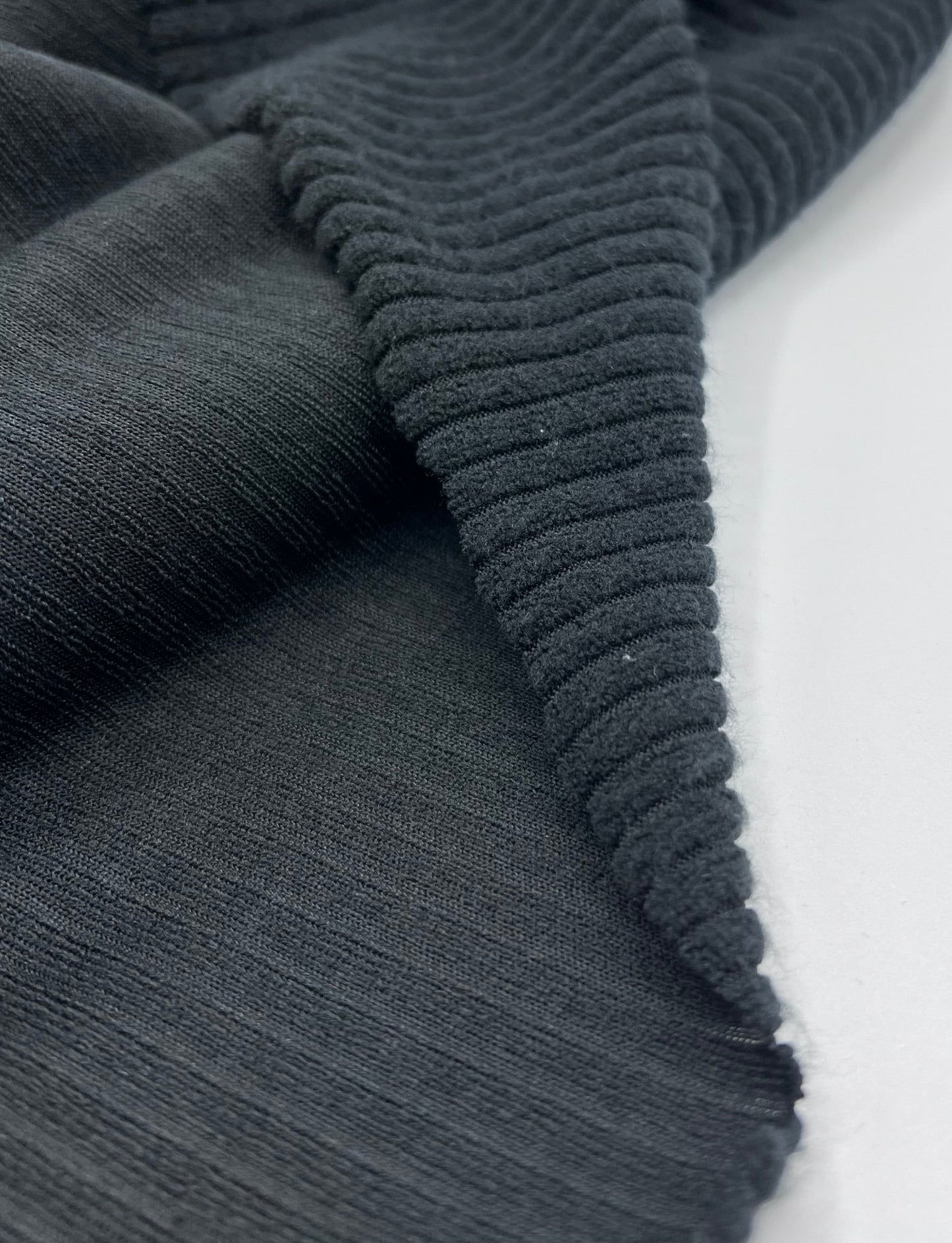 Black Soft New Brushed Cosy Wide Rib Stretch Fabric - T9 Fabrics