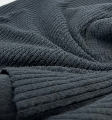 Black Soft New Brushed Cosy Wide Rib Stretch Fabric - T9 Fabrics