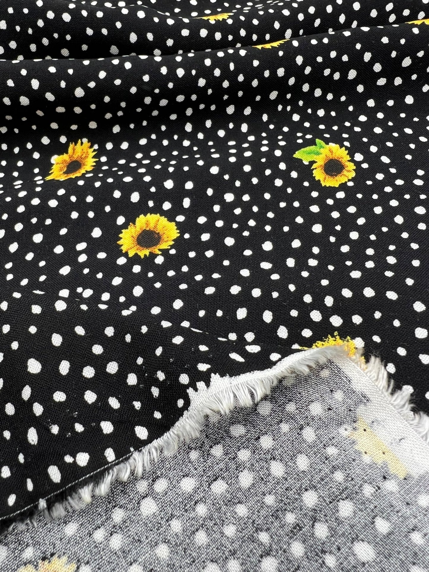 Black Spot Sunflower Lightweight Non Stretch Woven Fabric - T9 Fabrics