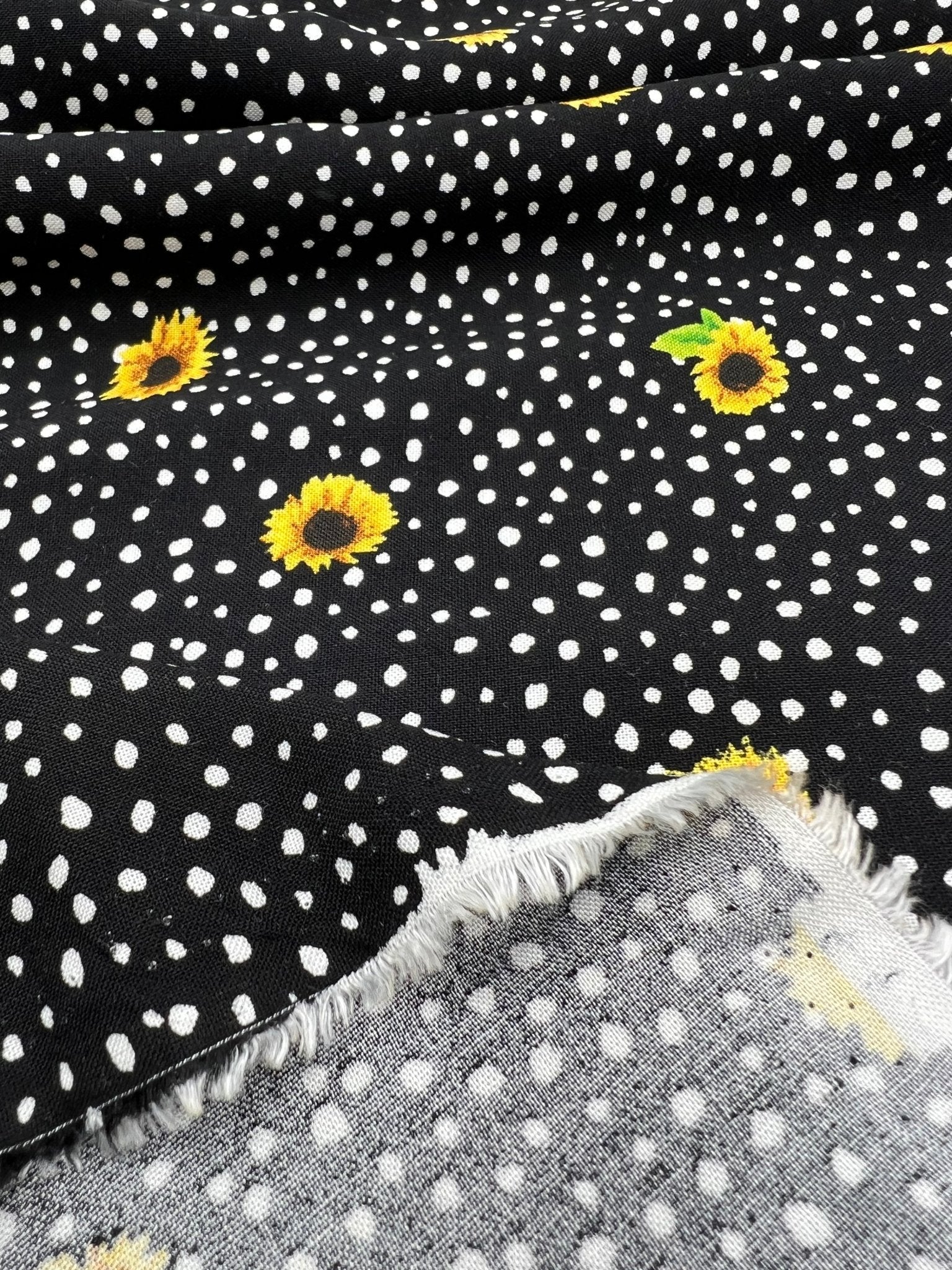 Black Spot Sunflower Lightweight Non Stretch Woven Fabric - T9 Fabrics