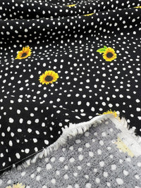 Black Spot Sunflower Lightweight Non Stretch Woven Fabric - T9 Fabrics