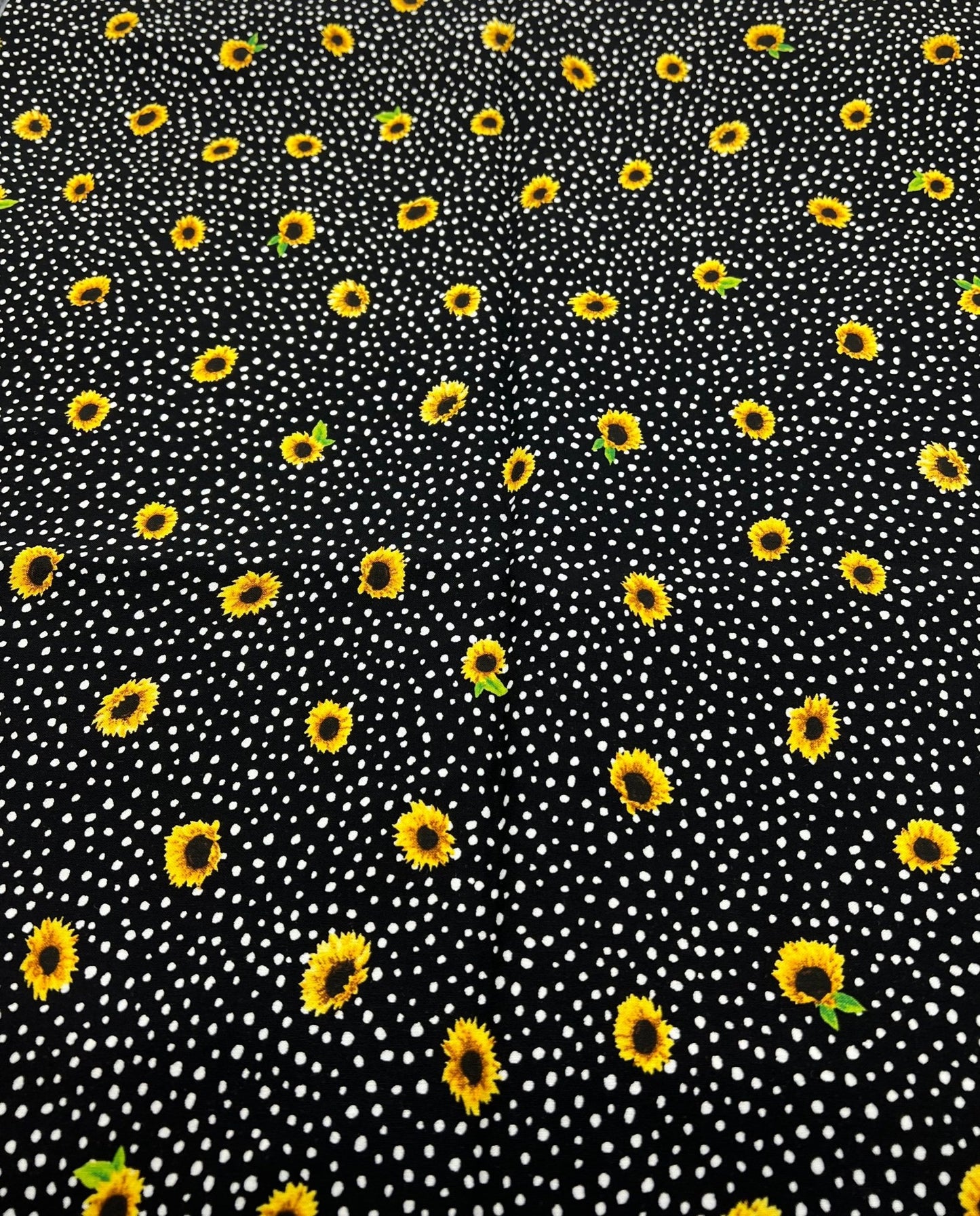 Black Spot Sunflower Lightweight Non Stretch Woven Fabric - T9 Fabrics