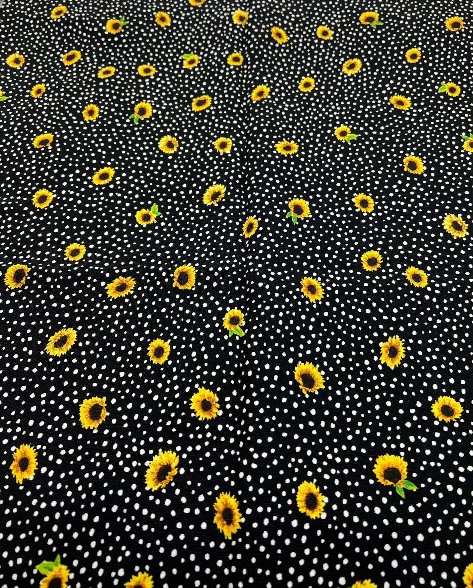 Black Spot Sunflower Lightweight Non Stretch Woven Fabric - T9 Fabrics