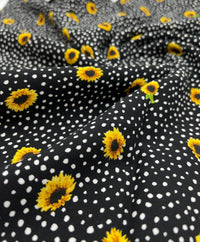 Black Spot Sunflower Lightweight Non Stretch Woven Fabric - T9 Fabrics