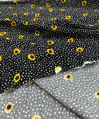 Black Spot Sunflower Lightweight Non Stretch Woven Fabric - T9 Fabrics