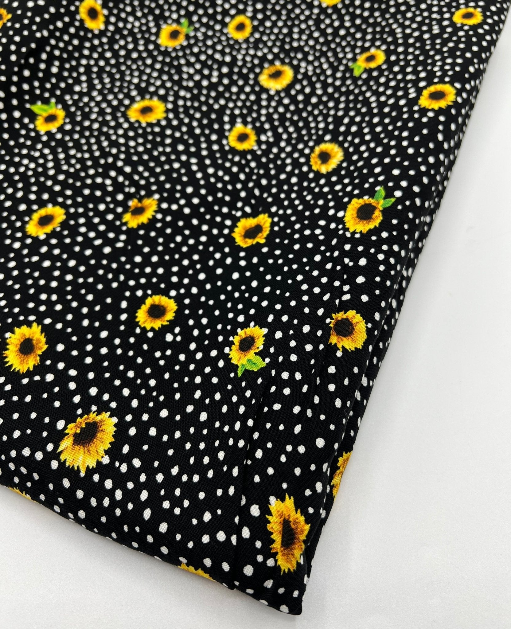 Black Spot Sunflower Lightweight Non Stretch Woven Fabric - T9 Fabrics