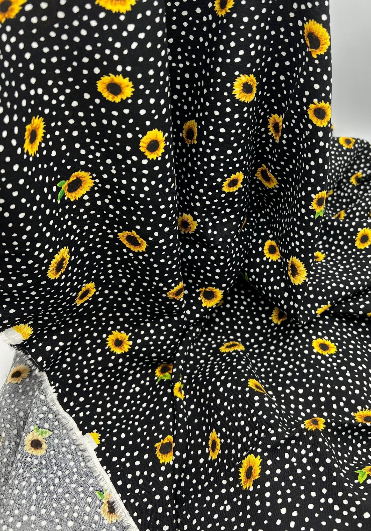 Black Spot Sunflower Lightweight Non Stretch Woven Fabric - T9 Fabrics