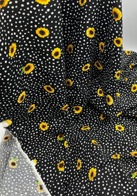 Black Spot Sunflower Lightweight Non Stretch Woven Fabric - T9 Fabrics