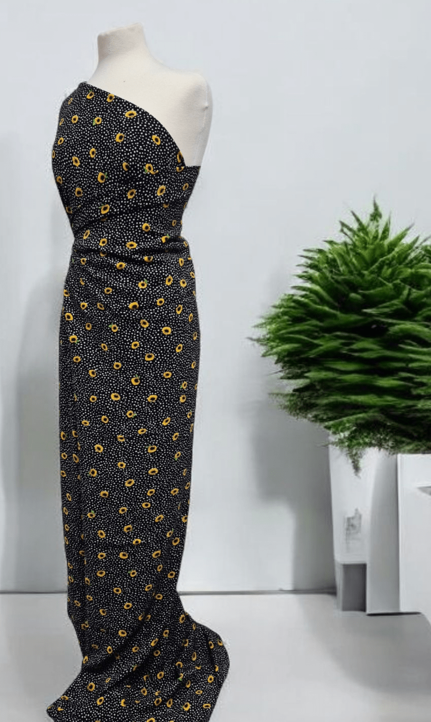 Black Spot Sunflower Lightweight Non Stretch Woven Fabric - T9 Fabrics