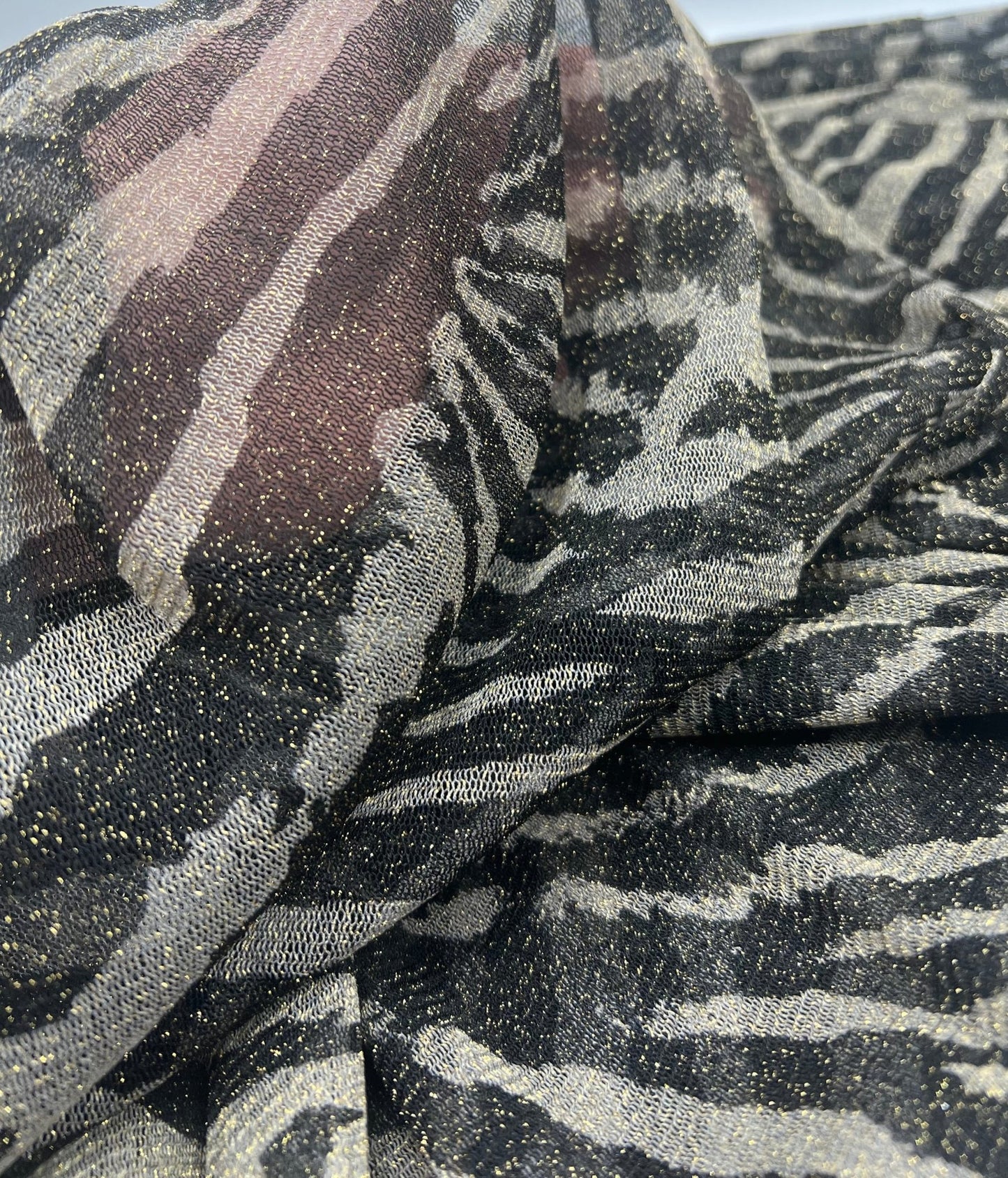 Black Stone Gold Animal Soft Mesh Fabric Stretch - T9 Fabrics